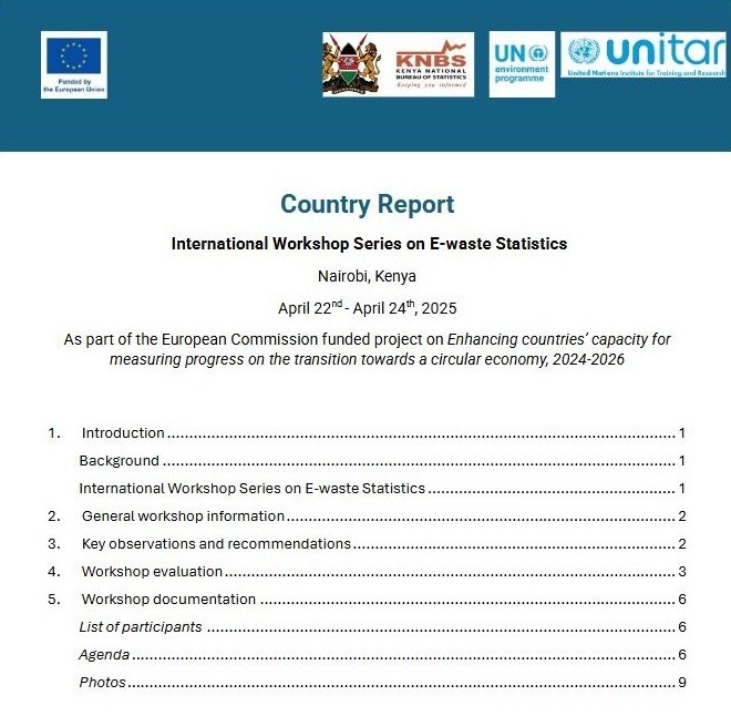 SCYCLE - Sustainable Cycles (@scycleunitar) on Twitter photo 📊 New report: International Workshop Series on E-waste Statistics
In April, <a href="/UNEP/">UN Environment Programme</a> & <a href="/UNITAR/">UNITAR</a> brought together Kenyan institutions to build capacity on collecting #ewaste data to help track progress on #SDGs and #circulareconomy goals.
📄 Read the report: wedocs.unep.org/handle/20.500.… 📊 New report: International Workshop Series on E-waste Statistics
In April, <a href="/UNEP/">UN Environment Programme</a> & <a href="/UNITAR/">UNITAR</a> brought together Kenyan institutions to build capacity on collecting #ewaste data to help track progress on #SDGs and #circulareconomy goals.
📄 Read the report: wedocs.unep.org/handle/20.500.…