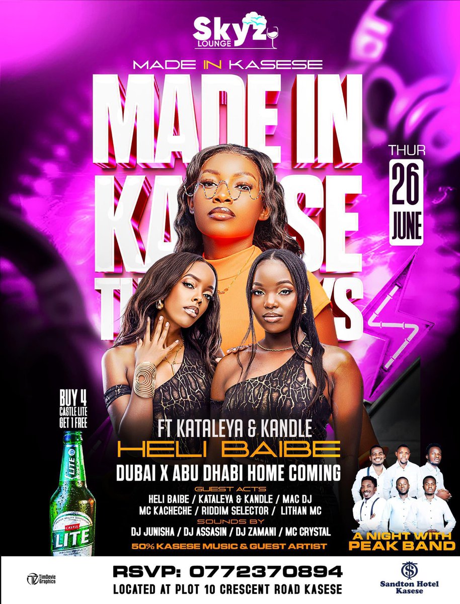 #MadeInKaseseThursday returns this week with <a href="/HeliBaibe/">HELI BAIBE</a> homecoming from Dubai X Abu Dhabi.

<a href="/kandkmusicug/">Kataleya & Kandle Music</a> will be performing alongside Peak Band.

📍Plot 10 Crescent Road
Reservations: 0772 370 894

#VisitKasese