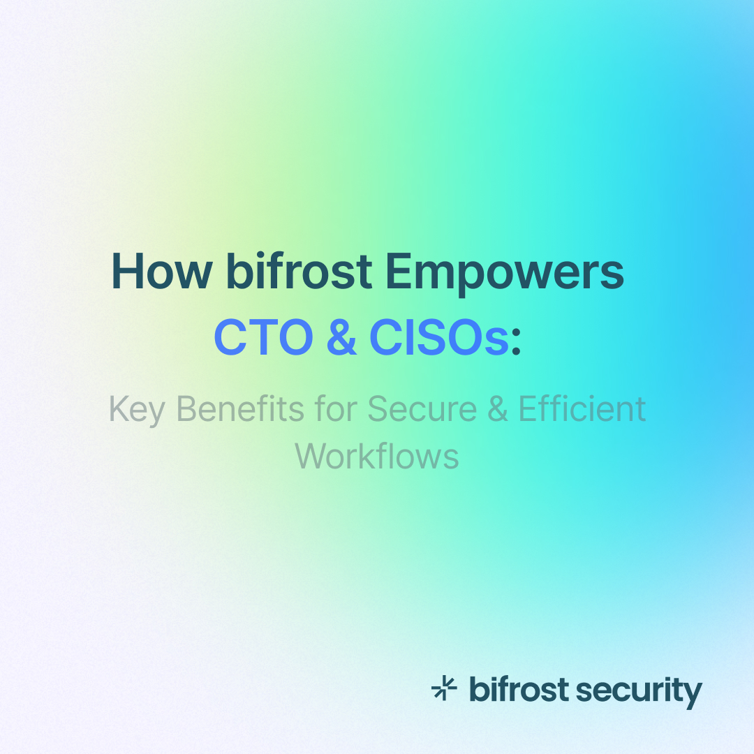bifrostSec's tweet photo. As a CTO/CISO, you’re responsible for securing fast-moving development without exposing the business to risk.

Here’s how bifrost can help:
 🛡 Minimize Risk
 📜 Ensure Compliance
 ⚡ Accelerate Development
 🔍 Gain Deeper Visibility

Read more: https://t.co/tNiTECyUTo https://t.co/7ZWxDXKmsI