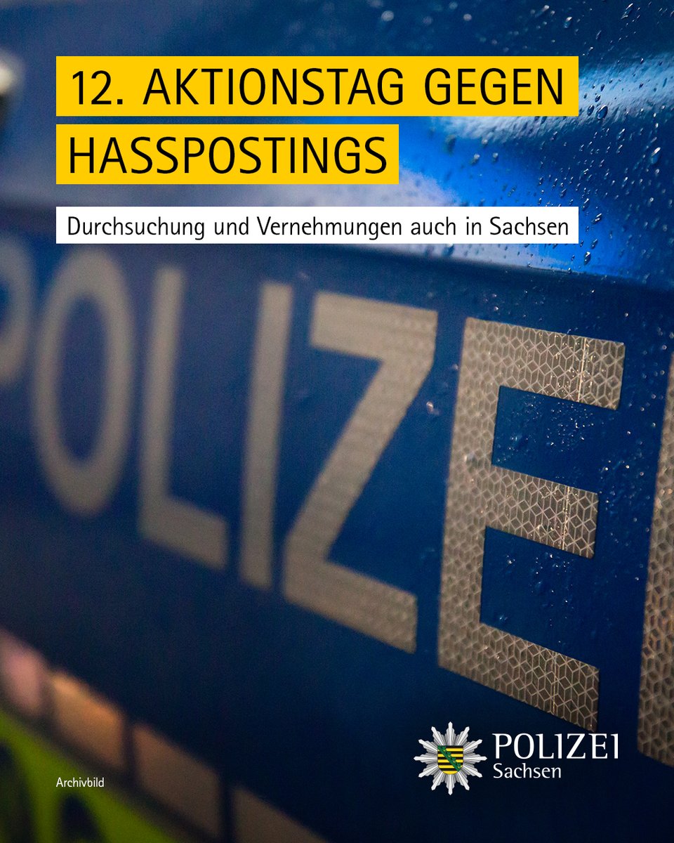 Beim heutigen konzertierten Vorgehen gegen strafbare Hasspostings sind in #Sachsen 16 Beschuldigtenvernehmungen und eine Durchsuchung geplant. Es handelt sich bei allen veröffentlichten Posts um verschiedene Phänomenbereiche der Politisch motivierten Kriminalität.
Mehr Infos: