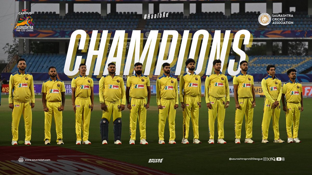 What a win 🏆 
Riders came and conquered SPTL 🏏
A big congratulations to JMD Kutch Riders for winning the Saurashtra Pro T20 League✨

#SaurashtraProT20League #Champions #JMDKutchRiders #HaaloRe