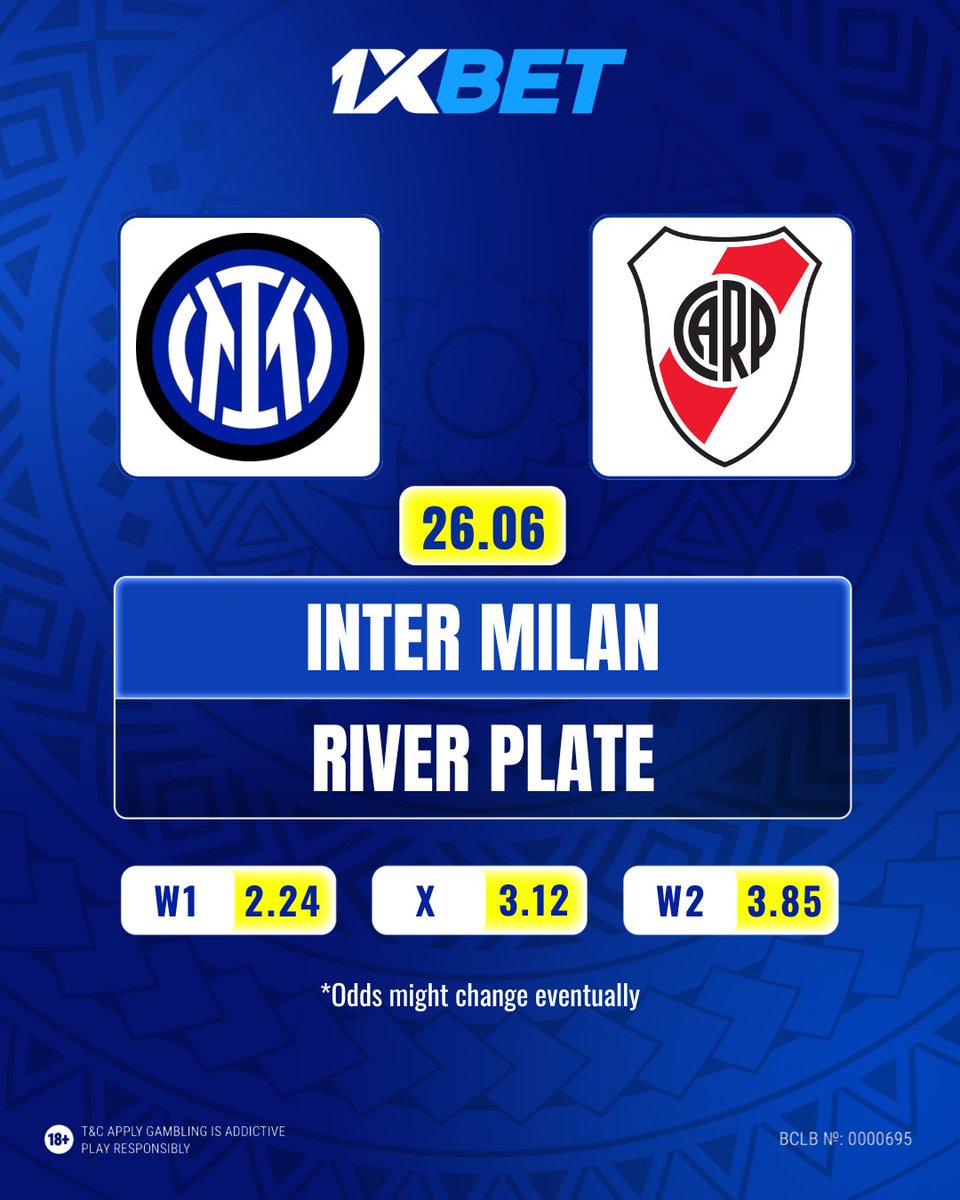 ⚔️ Inter Milan vs River Plate — Club World Cup battle incoming! ⚽️

Two football powerhouses, one massive showdown.
Italian tactics meet Argentinian fire — who writes the next chapter?

Legacy’s on the line. Stakes are high.
Place your bets — this one’s going to be epic.

#1xBet