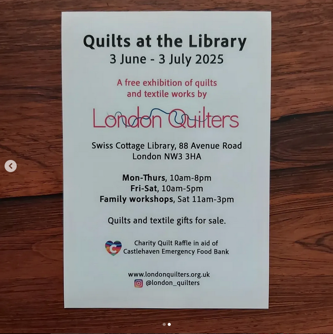 KaffeFassettStu's tweet photo. POP UP SHOP 
selling Kaffe Fassett Collective fabrics - available until the weekend
"Quilts at the Library" 
a free exhibition of quilts and textile works by @london_quilters
Swiss Cottage Library, 88 Avenue Road, London NW3 3HA
.
Exhibition details - https://t.co/So08KI7nlQ
. https://t.co/hmEdmxoMfj