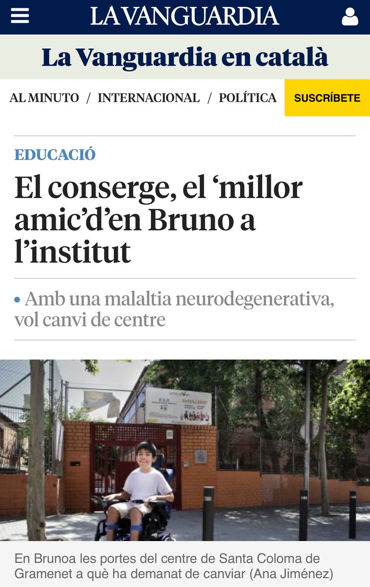¡Aquesta alegria també és vostra! 

Bruno tindrà plaça al nou Institut i podrà continuar amb els seus amics el curs vinent! Gràcies a @lferrocabrera  <a href="/LaVanguardia/">La Vanguardia</a> <a href="/educaciocat/">Educació</a> <a href="/gencat/">Generalitat de Catalunya</a> 

Gràcies a tothom pel respecte, l’empatia i tot el vostre suport incondicional. 💙❤️🫂