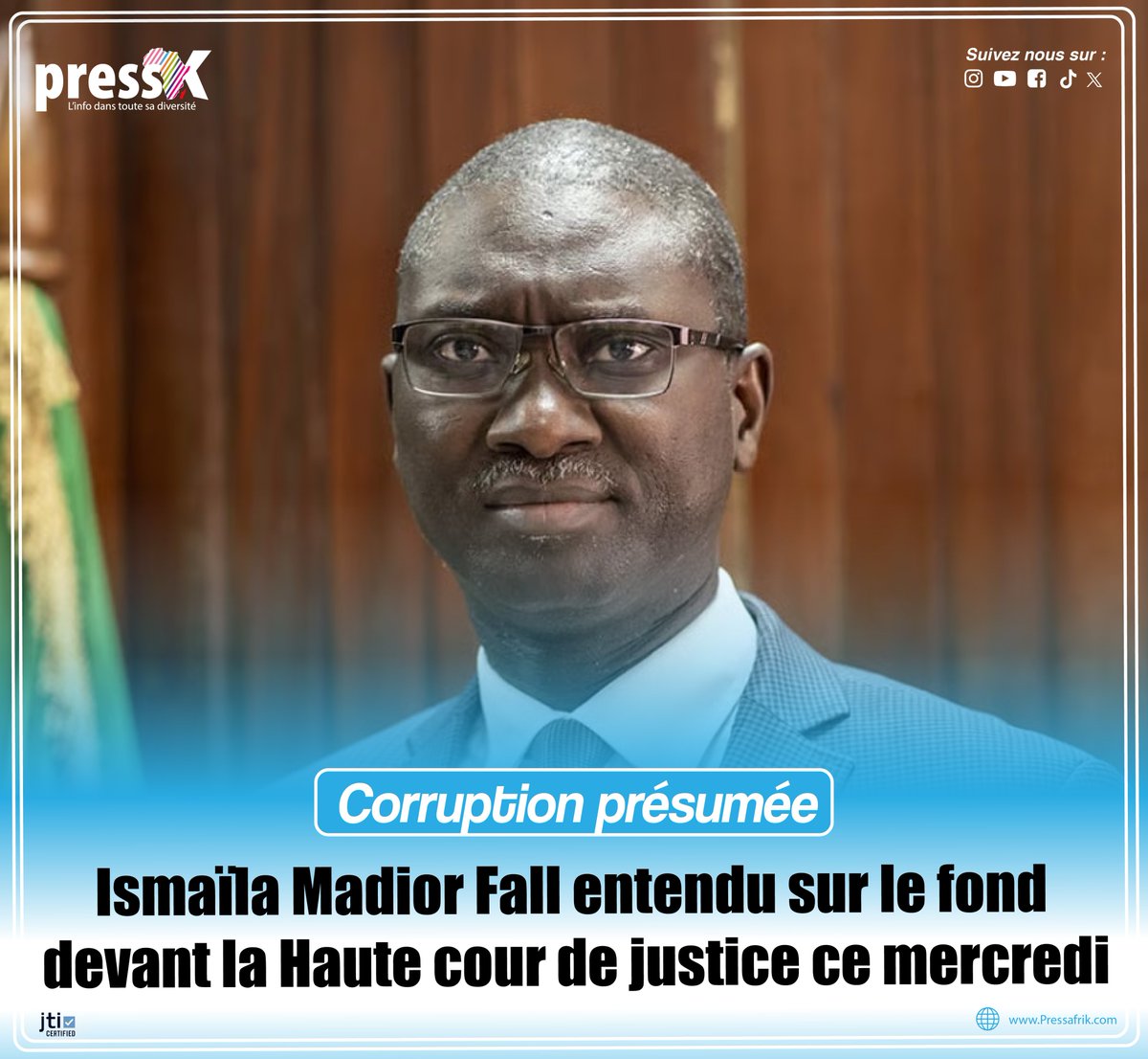 L’ancien ministre de la Justice Ismaila Madior Fall, sera auditionné ce mercredi par la Commission d’instruction de la Haute cour de justice pour une affaire de corruption présumée portant sur 50 millions de F Cfa, sauf changement de dernière minute...pressafrik.com/Corruption-pre…