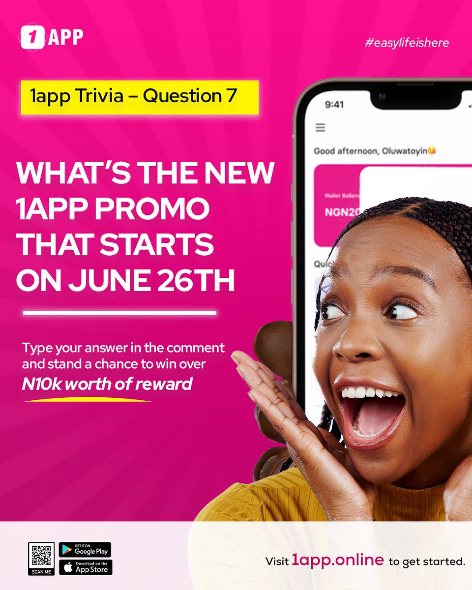 1appOnline's tweet image. 🧠 1app Trivia — Day 7 (Final Round!)

Drop your answers below ⬇
Remember to tag 2 friends. 

#1appTrivia #KnowYourApp #WinWith1app #1appChallenge