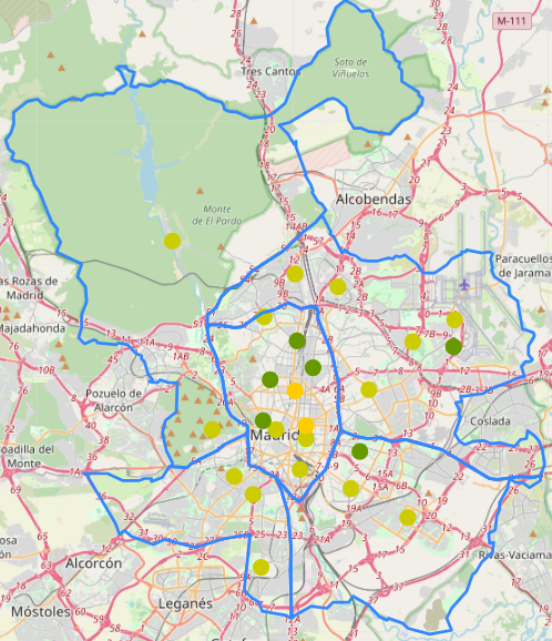 #calidaddelaire en la ciudad de Madrid a las 13:00:  regular 🙄 en la zona Centro (Interior Calle 30) y buena 🙂 en el resto de zonas de la ciudad de Madrid 👉 madrid.es/go/CalidadAire…