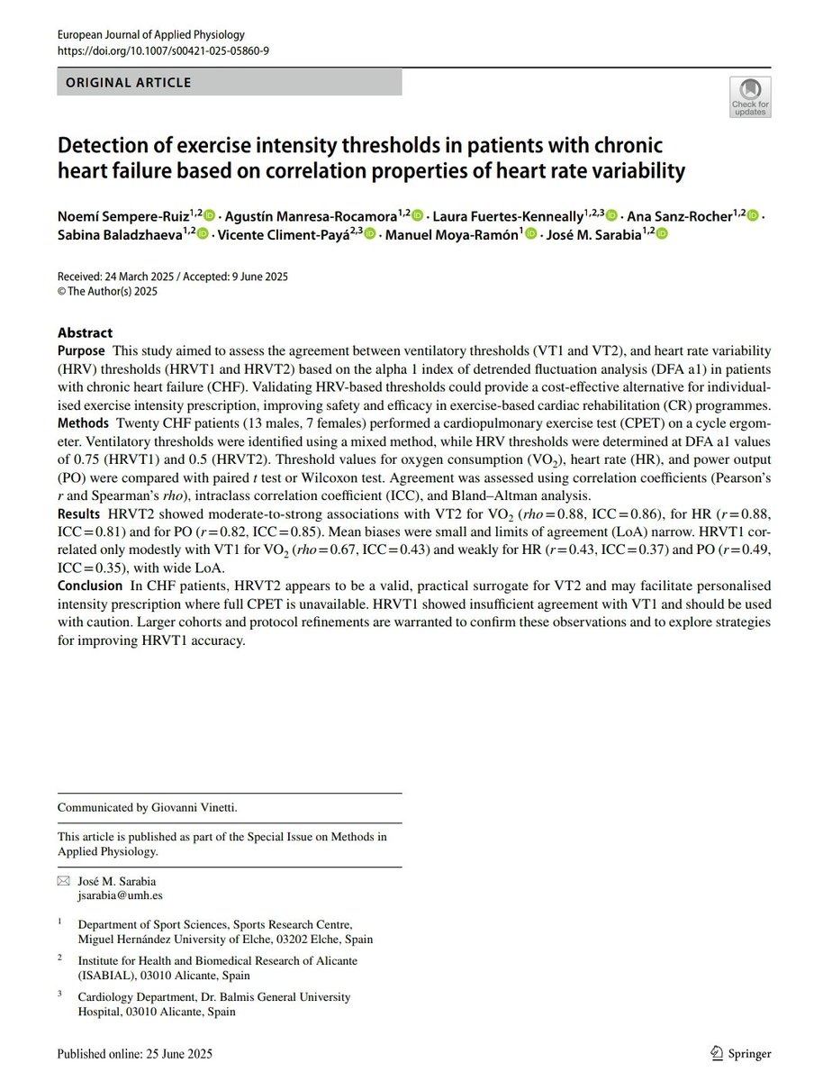 Out now! 🔔
🔍 Detection of exercise intensity thresholds in patients with CHF based on correlation properties of HRV 🫀📉
link.springer.com/article/10.100…