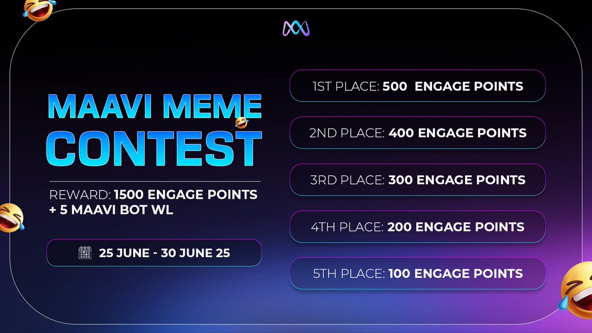 MAAVI MEME CONTEST IS LIVE 🧨

Your meme could make us go viral... or go home 💀
🎯 Theme: Make meme on MAAVI
🎁 1500 Engage Points + 5 Maavi Bot WL up for grabs
We launch. You roast. We reward.

👇 How to enter — full thread below 👇