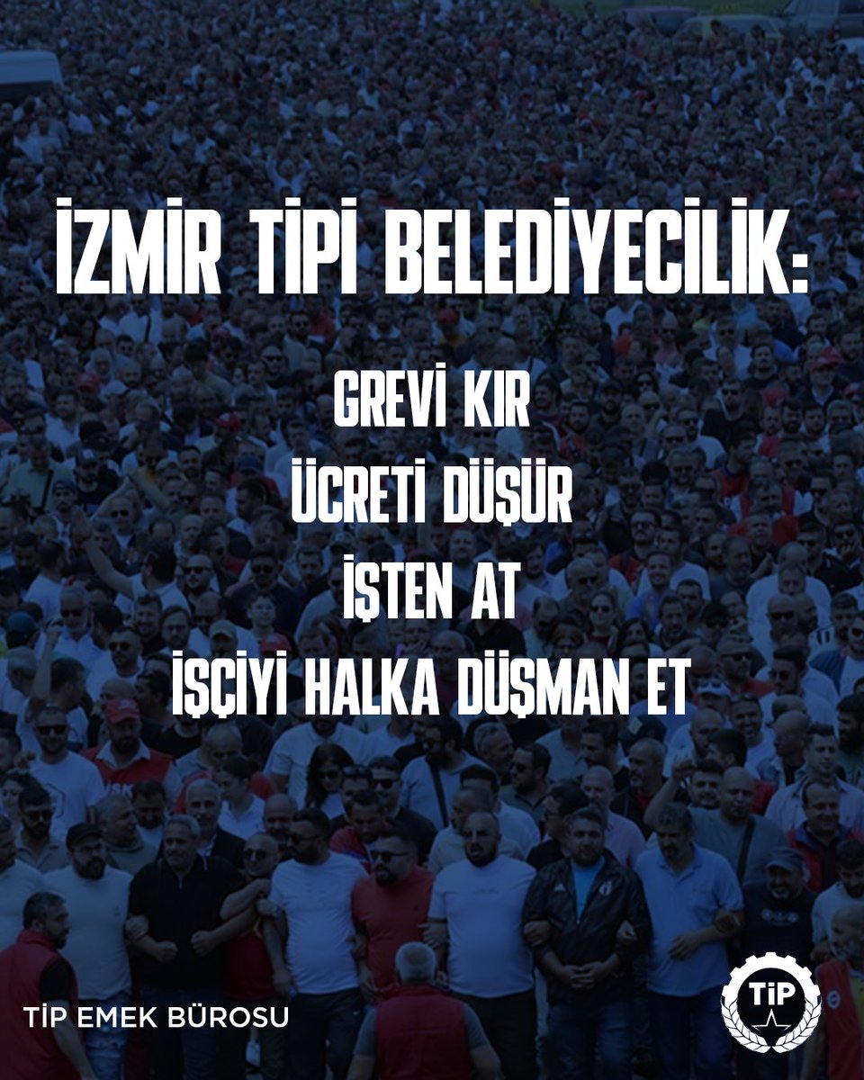 TipEmek's tweet photo. İzmir'de işçi düşmanlığı devam ediyor. 

Bugün İZBETON, İZULAŞ ve İZDOĞA’da 184 işçinin daha işten çıkarılmasıyla birlikte toplam sayı 300'e dayandı.

Buca Belediyesi'nde ise yaklaşık bir senedir düzensiz ödenen ücretler karşısında 18 Haziran'dan beri iş görmeme hakkını kullanmaya başladı. Buca belediye başkanı ise, İzBB'nin grev kırıcı başkanından öğrendiği yöntemlerle işçilerin haklı eylemliliğini baltalamaya çalışmakta. Yaklaşık 200 işçiye "görevinize son verildi" mesajı gönderilirken, belediye bu mali tablonun gerçek sorumlularıyla alakalı herhangi bir açıklama yapmıyor.

Kamu görevi yürüten seçilmiş bir belediye başkanı yerine işçi düşmanı birer patron gibi davranmakta ısrarcılarsa, biz de belediye işçileriyle dayanışmakta ısrarcıyız!

Saray Rejimi politikalarının sorumlusu emekçiler değildir, faturası da emekçilere ödetilemez. Her alanda, işçilerin onurlu ve güvenceli yaşam mücadelesinin yanında olmaya devam edeceğiz.

Yaşasın sınıf dayanışması!
