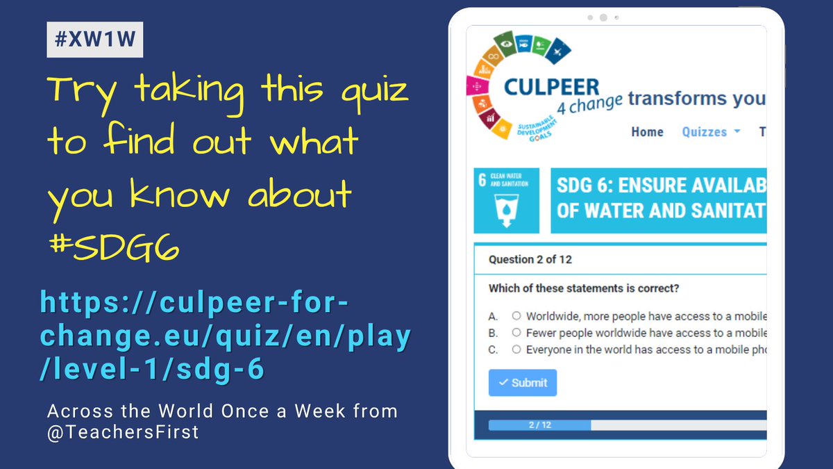 TeachersFirst's tweet image. 🧠✔️ Try taking this quiz to find out what you know about #SDG6  💧 bit.ly/4ajncRC #XW1W #TeachSDGs #K12
