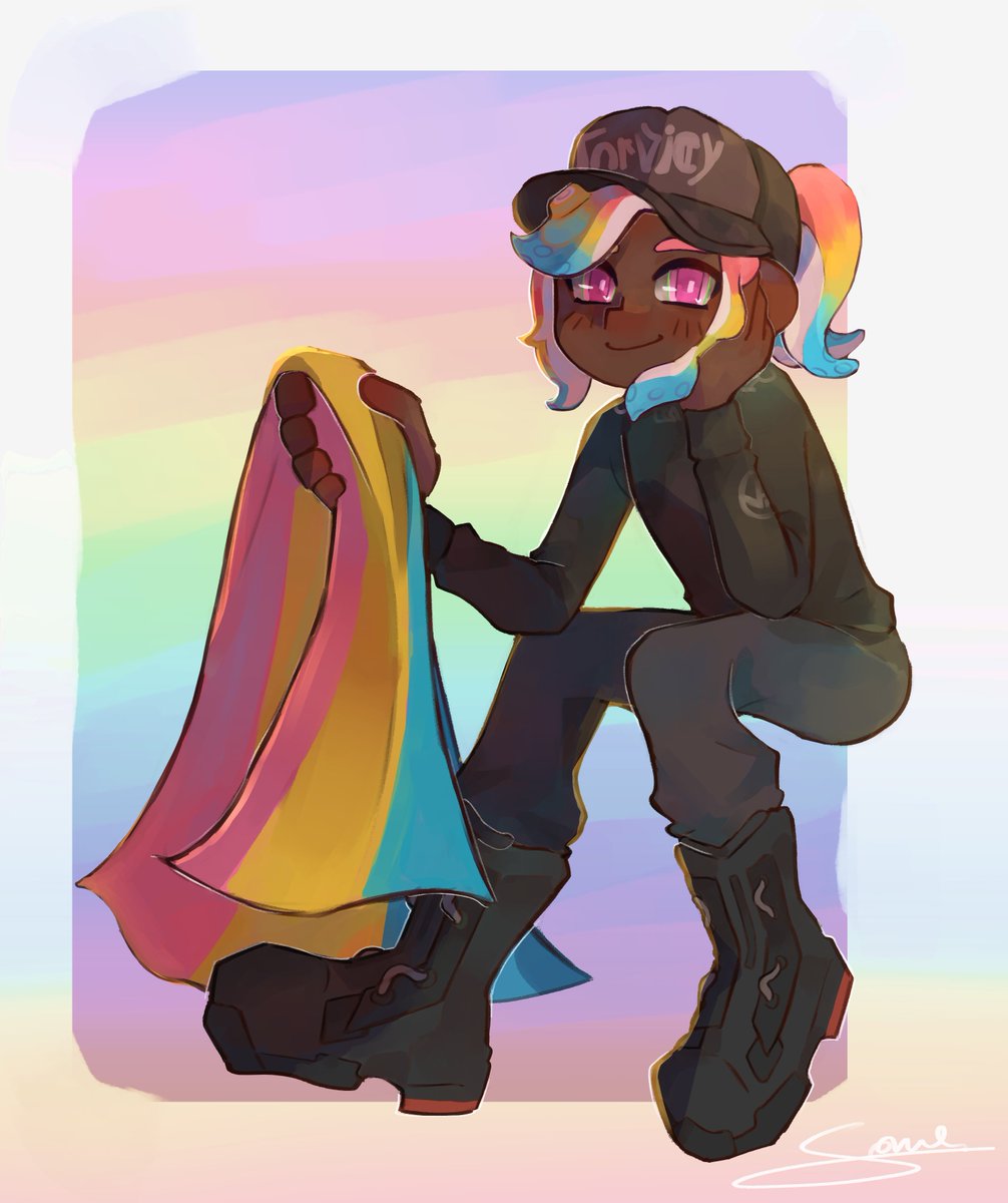 _Karma_art's tweet image. Je suis presque en retard mais happy pride month !! x) 
J'ai fais ce dessin pour le 1er event de @CephaloInk mais j'en profite pour souhaiter un bon mois des fiertés à tous :D 

#art #artist #splatoon #happypridemonth2025  #PrideMonth