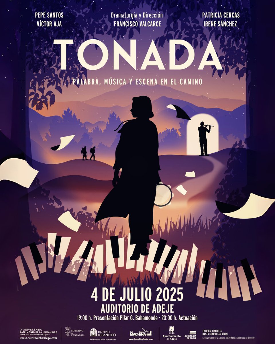 🎭 TONADA llega a #Tenerife. El 4 de julio actuamos en el Auditorio de #Adeje. Entrada libre hasta completar aforo.
TONADA lands in #Tenerife! July 4, free performance in #Adeje Auditorium.
#CaminoLebaniego #Tonada