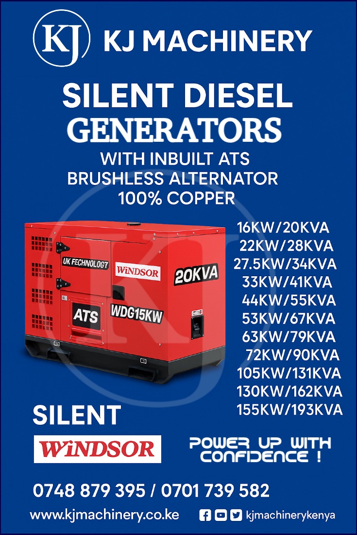 kj_brands's tweet photo. 🔌 Windsor Silent Diesel Generators
From 20KVA to 193KVA
✅ Inbuilt ATS
✅ 100% Copper
✅ Brushless Alternator
✅ Silent
🤝 Pocket friendly prices

Power your business or home reliably.
📞 0748 879 395 / 0701 739 582
🌐 https://t.co/E0MKYpQGB2

#WindsorGenerators #SilentPower #DieselGenerator #KJMachinery #ATSGenerator #PowerBackupKE