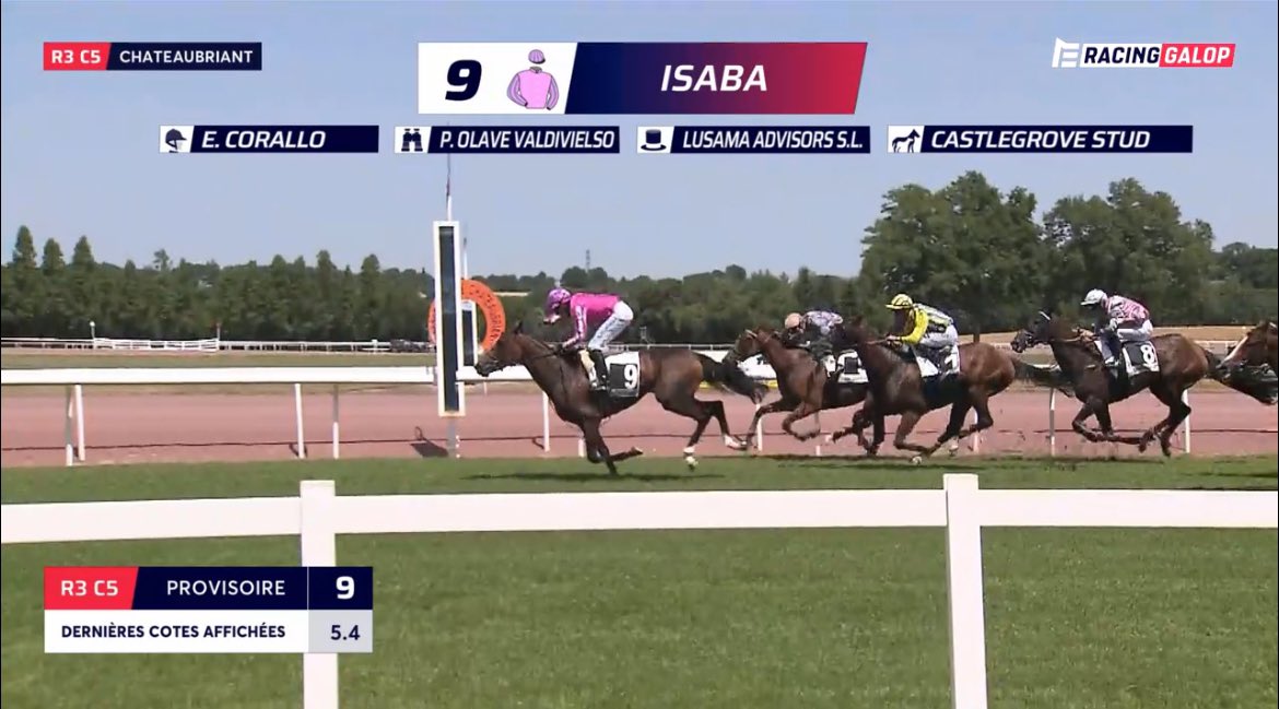 🥇🇪🇸Victoria para ISABA en Chateaubriant con los colores de la Cuadra Quinto Real y la preparación de Patrick Olave