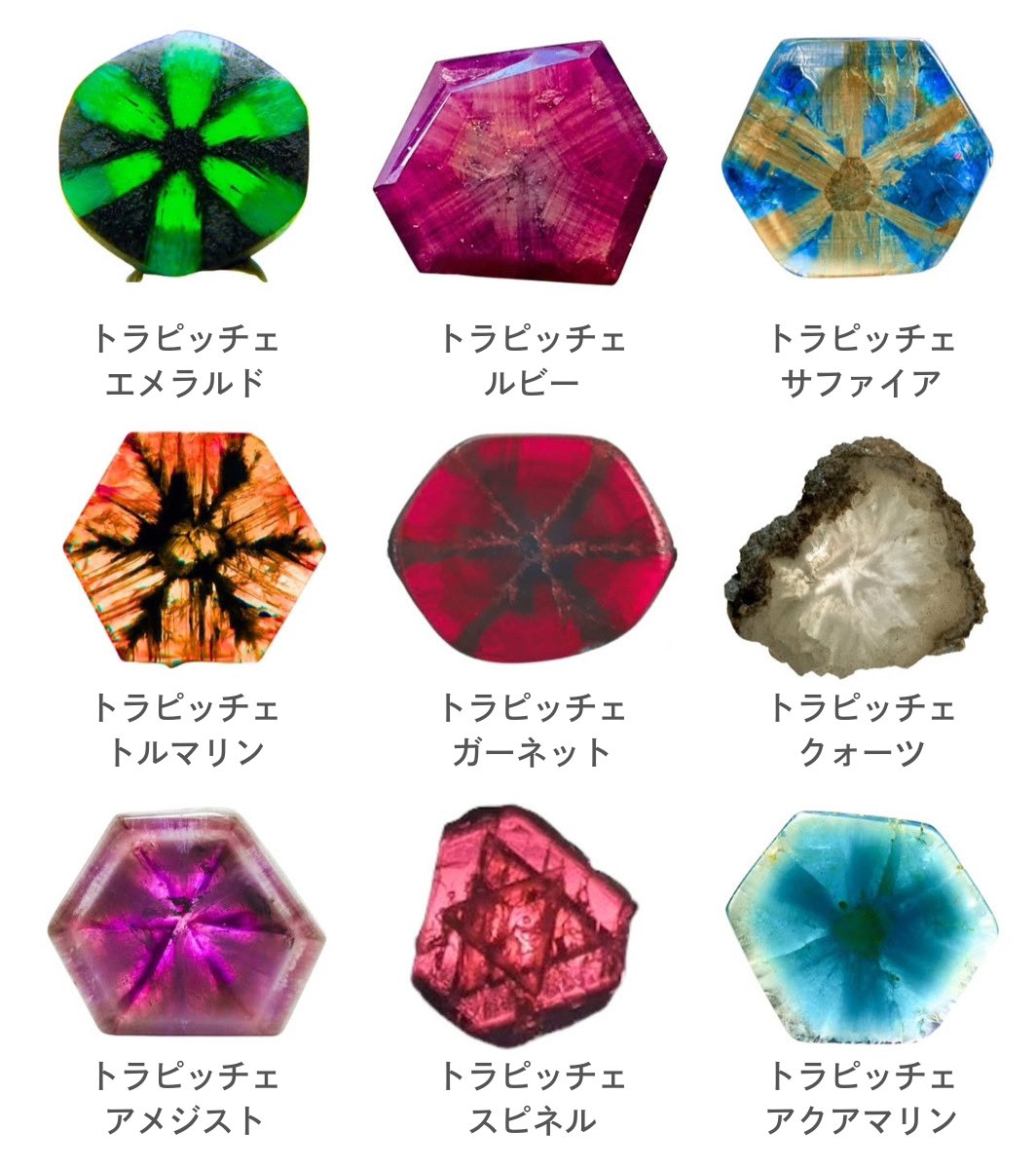 suigemstone's tweet image. 不思議で可愛い模様のトラピッチェたち。実はこれ宝石の中に自然にできた放射状の模様のこと。花や星みたいな天然の模様は自然が生み出したミラクルアート。珍しいトラピッチェのスピネルには中に六芒星が。エメラルドはスイカ飴みたい🍉⟡꙳
