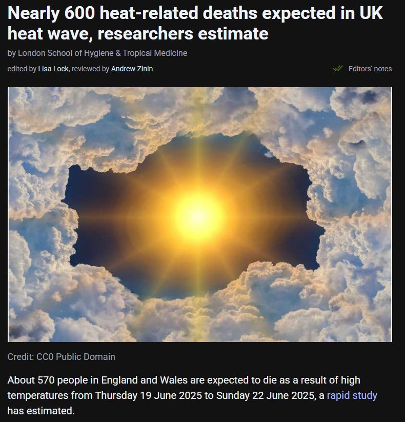 عاجل ‼️

تحذيرات للسكان من موجة حر على إنجلترا وويلز قد تتسبب في موت قرابة 600 شخص بسبب درجات الحرارة التي ستتراوح بين 30 و 34 درجة مئوية.

.