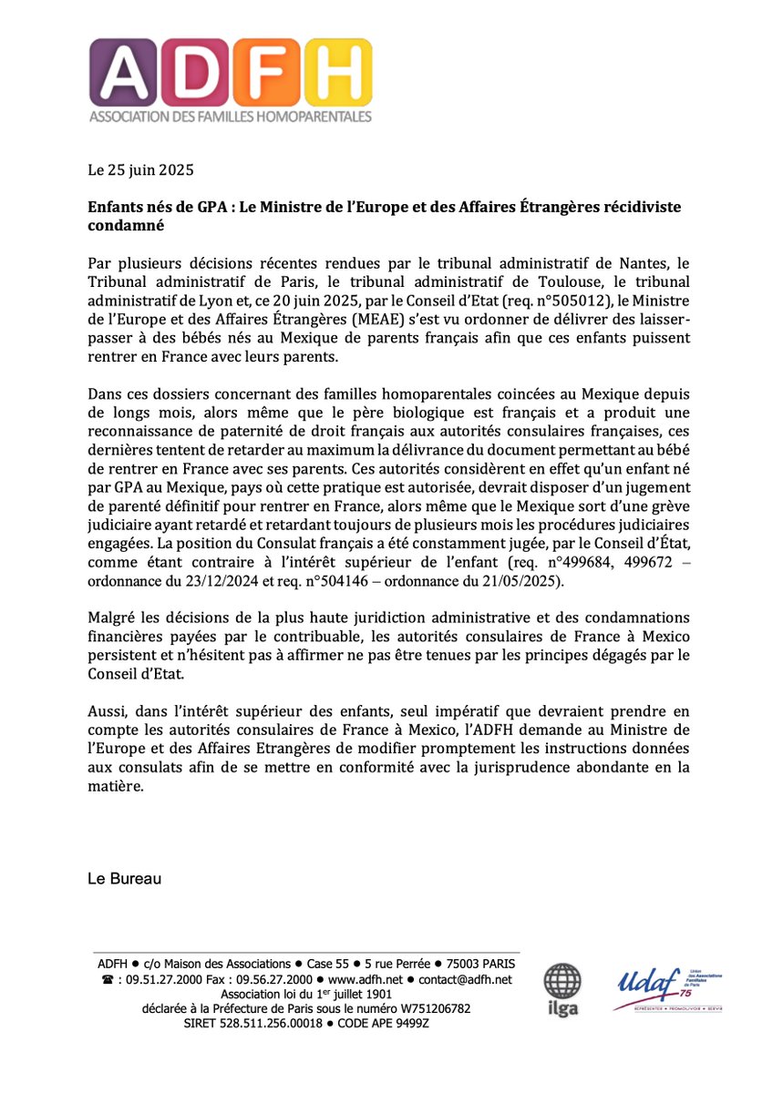 ADFH (@adfh_asso) on Twitter photo Enfants nés de #GPA : Le Ministre de l'Europe et des Affaires Étrangères récidiviste condamné. Notre Communiqué de Presse Enfants nés de #GPA : Le Ministre de l'Europe et des Affaires Étrangères récidiviste condamné. Notre Communiqué de Presse