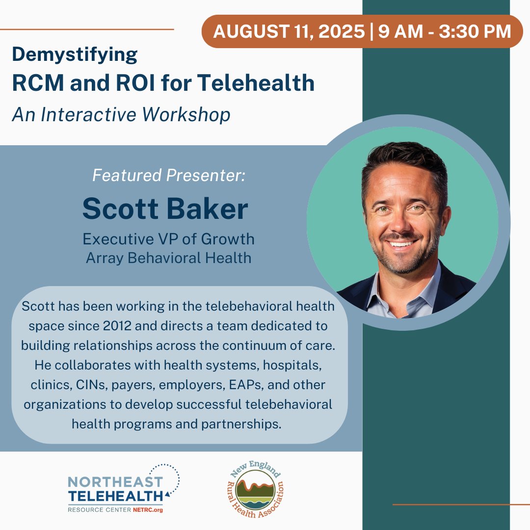 Let's kick off the day with another #FeaturedSpeakerAlert! The NETRC Team and <a href="/EnglandHealth/">New England Rural Health Association</a>  are thrilled  looking forward to have Scott join our 8/11 RCM and ROI Workshop, don't miss the chance to join us  this upcoming August (FOR FREE), Register today: nerha.org/events/0yrk4t4…