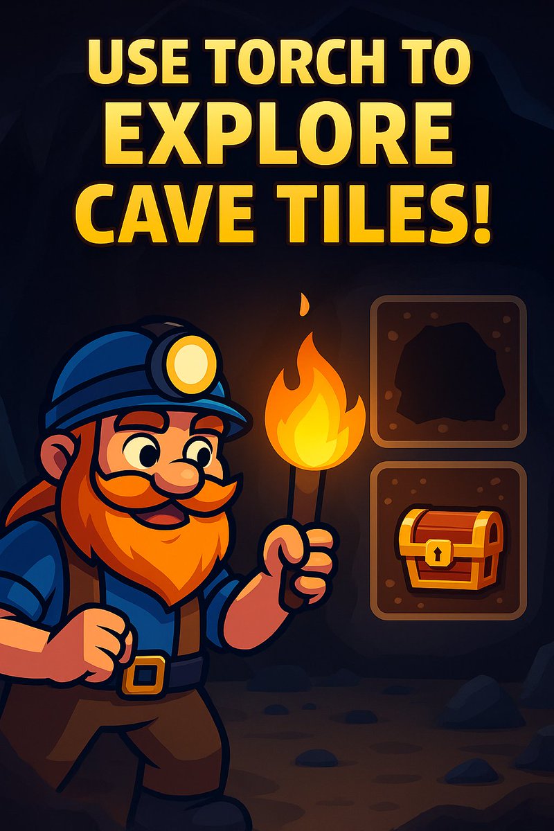 🔥 USE TORCHES TO EXPLORE CAVE TILES! 🕯️🌑

Not all tiles in Miner’s Rush are fully visible — some are hidden in dark caves!
To uncover what’s inside, you’ll need a Torch. It might be a treasure chest... or just an empty cave. Only one way to find out! 👀💎

🔦 Light up dark cave