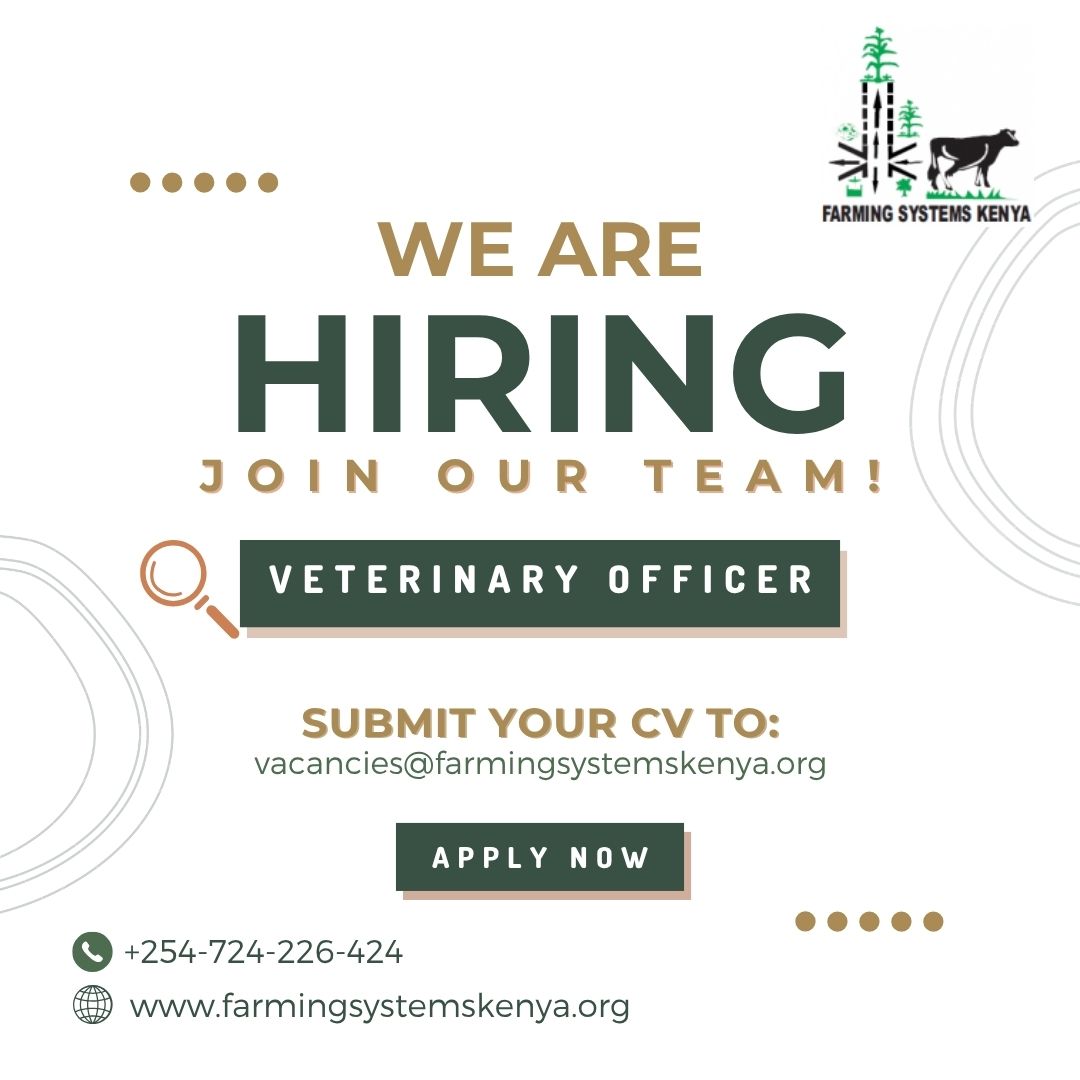 farming systems k (@farmingsystemsk) on Twitter photo ๐๐ผ๐ถ๐ป ๐ข๐๐ฟ ๐ง๐ฒ๐ฎ๐บ! We're hiring a Veterinary Officer at Narok & Bomet Counties.
Ready to make an impact? Apply now ๐bit.ly/4lmWZqw
๐๏ธ ๐๐ฒ๐ฎ๐ฑ๐น๐ถ๐ป๐ฒ: July 4th, 2025, by 5:00 PM
๐ง ๐ฆ๐ฒ๐ป๐ฑ: vacancies@farmingsystemskenya.org
#IkoKaziKE #CareerOpportunity ๐๐ผ๐ถ๐ป ๐ข๐๐ฟ ๐ง๐ฒ๐ฎ๐บ! We're hiring a Veterinary Officer at Narok & Bomet Counties.
Ready to make an impact? Apply now ๐bit.ly/4lmWZqw
๐๏ธ ๐๐ฒ๐ฎ๐ฑ๐น๐ถ๐ป๐ฒ: July 4th, 2025, by 5:00 PM
๐ง ๐ฆ๐ฒ๐ป๐ฑ: vacancies@farmingsystemskenya.org
#IkoKaziKE #CareerOpportunity