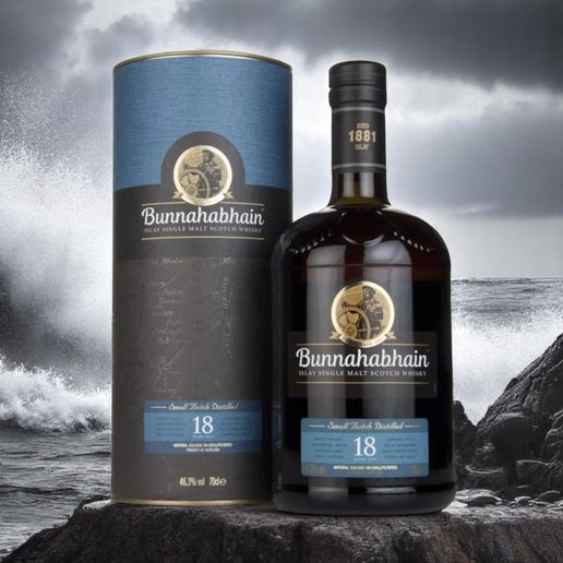 Bunnahabhain 18 Year Old Whisky, a true masterpiece crafted with precision and care. This distinguished whisky offers notes of mellow sherried nuts, dried fruit, rich oak, and a hint of toffee, all perfectly balanced by a subtle tang of salt. 

ABV 46.3%

Product of Islay