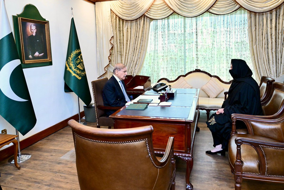 MNA Syeda Nosheen Iftikhar calls on Prime Minister Muhammad Shehbaz Sharif at Parliament House. Islamabad, 25 June, 2025.