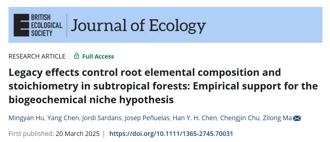GlobalEcoUnit's tweet image. 🌳 Tree roots reveal species’ nutrient “fingerprints” shaped by evolution, supporting the biogeochemical niche theory.
#Ecology #plantscience
Mingyan Hu @JosepPenuelas @csic
@CREAF_ecologia @iec
besjournals.onlinelibrary.wiley.com/doi/full/10.11…