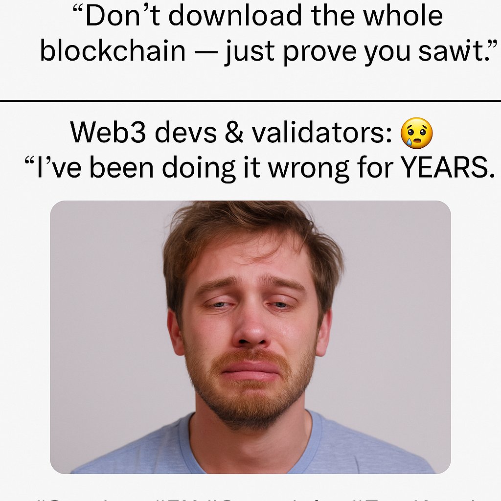 yujut0n's tweet photo. When Succinct says:
"Don't download the whole blockchain — just prove you saw it."

🧠 Web3 devs &amp; validators:
 😭 "I’ve been doing it wrong for YEARS."

#Succinct #ZK #CryptoInfra #ZeroKnowledge #Web3 https://t.co/ERhjIdpWZQ