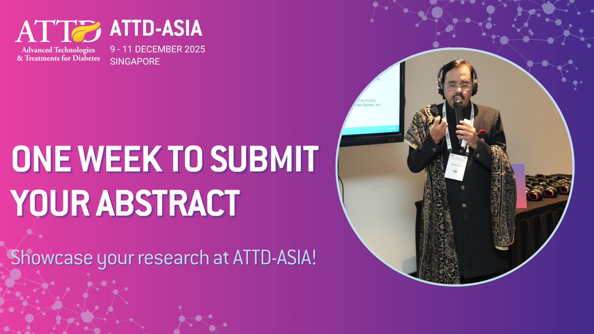 Submit your abstract now and be part of #ATTDASIA25, a leading event in #diabetescare tailored for the Asian region! 🌏 

Don’t miss the opportunity to showcase your research!
🗓️ Deadline: 2 July 2025 

🔗 Submit: bit.ly/3B59pOt