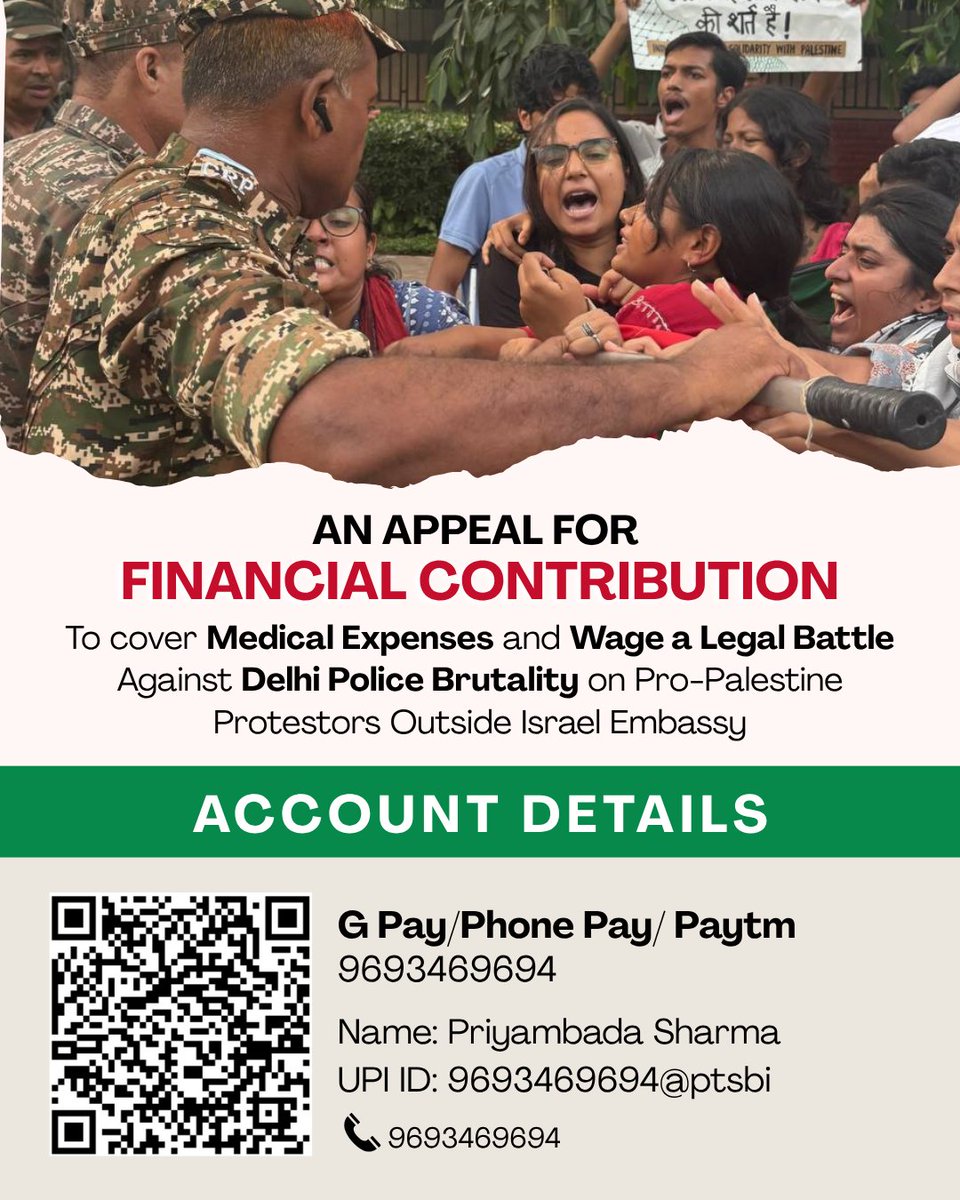 BDS_in_India's tweet photo. An Appeal for FINANCIAL CONTRIBUTION
To Cover Medical Expenses and Wage a Legal Battle Against Delhi Police Brutality on Pro-Palestine Protestors Outside Israel Embassy
#BDSinindia #IPSP #PalestineGenocide #Delhi #protest #staterepression #LONGLIVEPALESTINE #BOYCOTTISRAEL https://t.co/56ZFnmeYvu