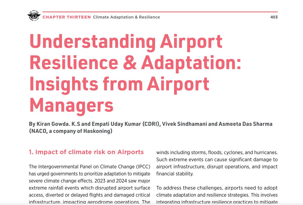 cdri_world's tweet photo. ✈️ #PublicationUpdate

Pleased to share our article in the @icao Environmental Report 2025!

📖 “Understanding Airport Resilience & Adaptation”, co-authored with #NACO, draws on @cdri_world ’s global study on disaster resilience of airports to explore climate risks, #adaptation strategies and a 5-step #resilience roadmap.

Read👉 https://t.co/RuKMZFDbHc