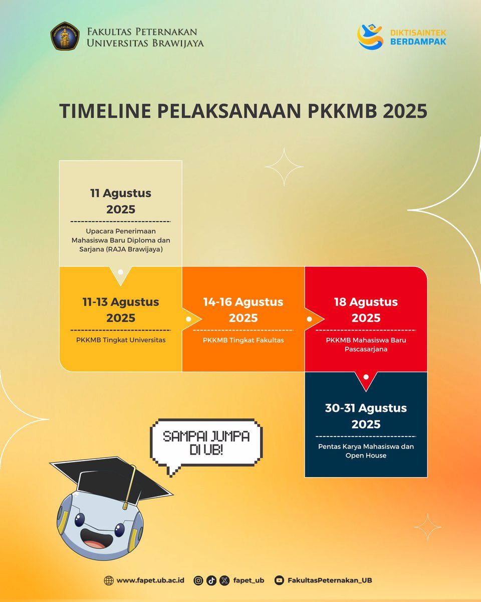 fapet_ub's tweet photo. [RANGKAIAN PELAKSANAAN PKKMB 2025]

Haaai sobat!
Siapa yang udah tidak sabar bertemu brone?🤭

Nah kali ini mimin bakal share timeline rangkaian pelaksanaan PKKMB 2025🥳
Cek dan save ya sob! Sampai jumpa bulan agustus🤩🎉 https://t.co/UxDNmBhcFv