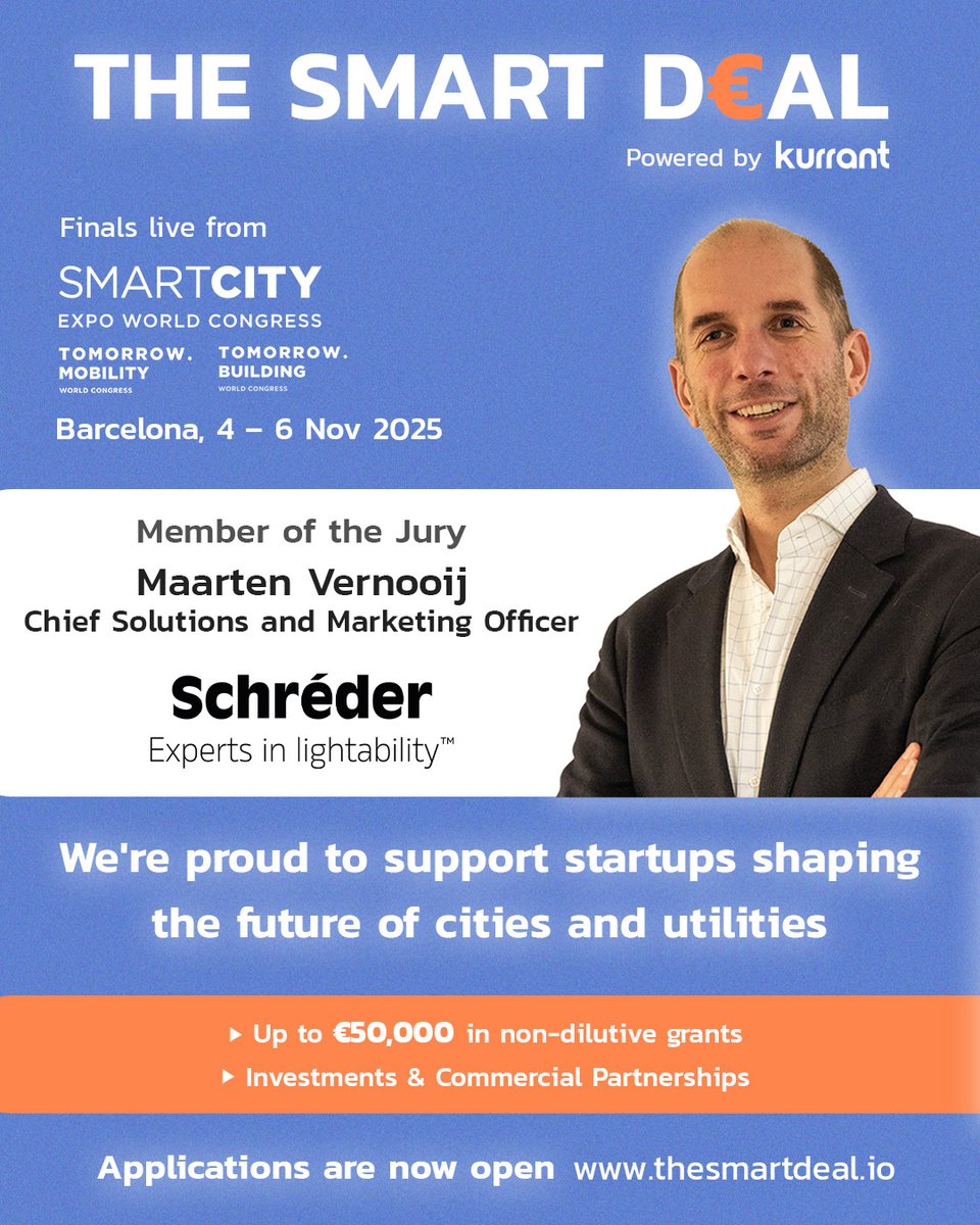 Kurrant (@kurranti) on Twitter photo 🌟 We're proud to welcome <a href="/SchrederGroup/">Schréder Group</a> back as a sponsor for The Smart Deal 2025! 🌟
Their continued support underscores a shared belief: that cities, industry, and citizens must work together to shape the future of urban life 🙌 and with Maarten Vernooij joining our jury 🌟 We're proud to welcome <a href="/SchrederGroup/">Schréder Group</a> back as a sponsor for The Smart Deal 2025! 🌟
Their continued support underscores a shared belief: that cities, industry, and citizens must work together to shape the future of urban life 🙌 and with Maarten Vernooij joining our jury