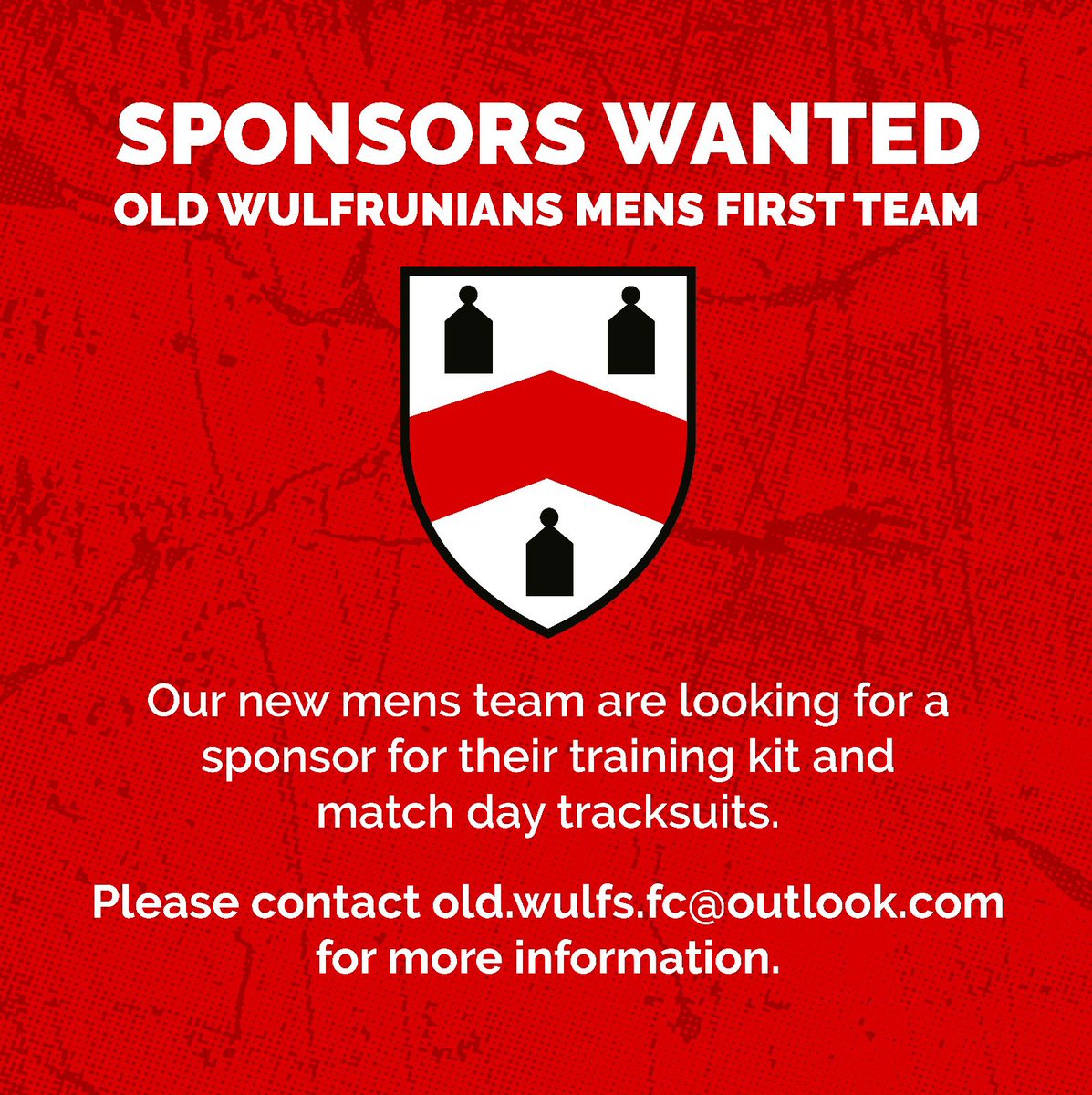 Old Wulfrunians JFC (@oldwulfsjfc) on Twitter photo SPONSORS WANTED
OLD WULFRUNIANS MENS FIRST TEAM
Our new mens team are looking for a sponsor for their training kit and match day tracksuits.
Please contact
old.wulfs.fc@outlook.com
for more information. SPONSORS WANTED
OLD WULFRUNIANS MENS FIRST TEAM
Our new mens team are looking for a sponsor for their training kit and match day tracksuits.
Please contact
old.wulfs.fc@outlook.com
for more information.