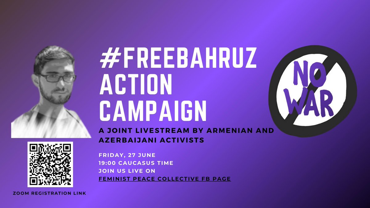 FemPeace's tweet photo. On 23 June, anti-war and peace activist Bahruz Samadov was sentenced to 15 years in prison.
His so-called “crime”? Refusing to participate in the machinery of national hatred and war against Armenians. Refusing to be silent. https://t.co/itXEW7DAq2