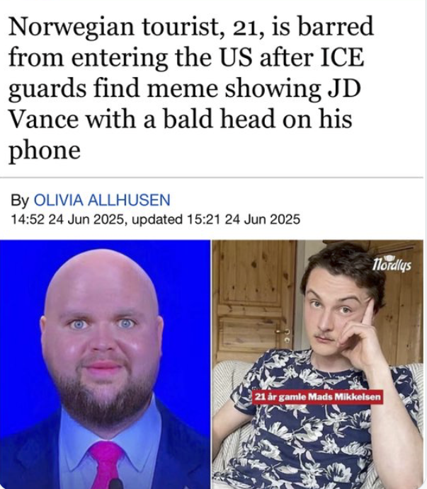 “The threat I worry the most about vis à vis Europe is the threat from within, the retreat from some of its most fundamental values and European governments exercising extreme censorship" <a href="/JDVance/">JD Vance</a> lectured us in Munich

Meanwhile, back in the "Land of the Free" 👇