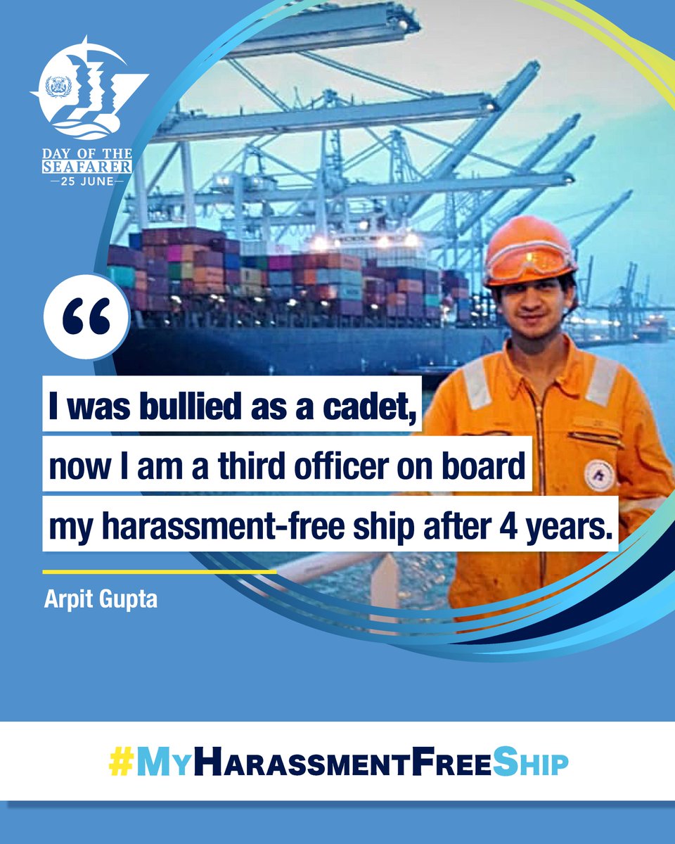 United Nations in India (@uninindia) on Twitter photo On 25 June, the global maritime community comes together to celebrate the Day of the Seafarer.
This year’s campaign #MyHarassmentFreeShip
is about changing the maritime culture to one where every seafarer feels safe at sea.
More from <a href="/IMOHQ/">International Maritime Organization</a>: imo.org/en/About/Event… On 25 June, the global maritime community comes together to celebrate the Day of the Seafarer.
This year’s campaign #MyHarassmentFreeShip
is about changing the maritime culture to one where every seafarer feels safe at sea.
More from <a href="/IMOHQ/">International Maritime Organization</a>: imo.org/en/About/Event…