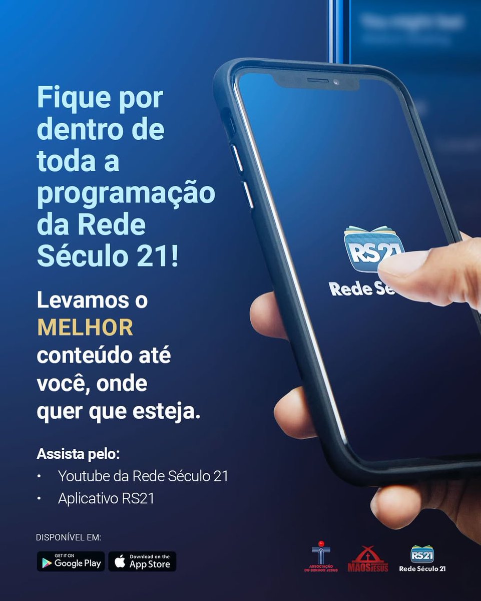 📲 Quer acompanhar TUDO da Rede Século 21?
Assista de onde estiver pelo YouTube ou no app RS21!

📺 Programação ao vivo e conteúdos incríveis na palma da sua mão!
📱 Baixe o app na Google Play ou App Store.

✨ Não perca nada! hopp.bio/redeseculo21