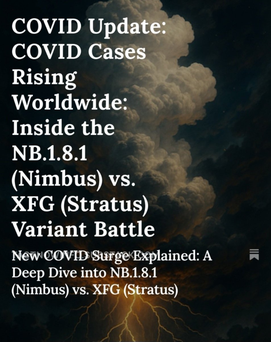 TactNowInfo's tweet image. COVID Update: COVID Cases Rising Worldwide: Inside the NB.1.8.1 (Nimbus) vs. XFG (Stratus) Variant Battle, by @TactNowInfo
open.substack.com/pub/tactnowinf…