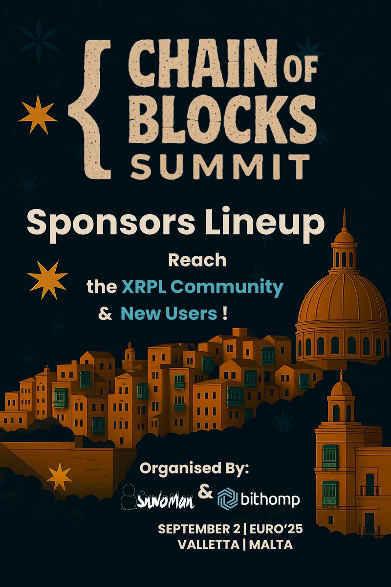 🚨 Call for Sponsors! 🚨
Want to connect with the XRPL community and reach a new wave of curious users?
DM us to get involved. <a href="/bithomp/">Bithomp</a> <a href="/SnwoManYClub/">SnwoMan YClub ☃️</a> 

#XRPL #ChainOfBlocksSummit #Web3 #XRPLCommunity