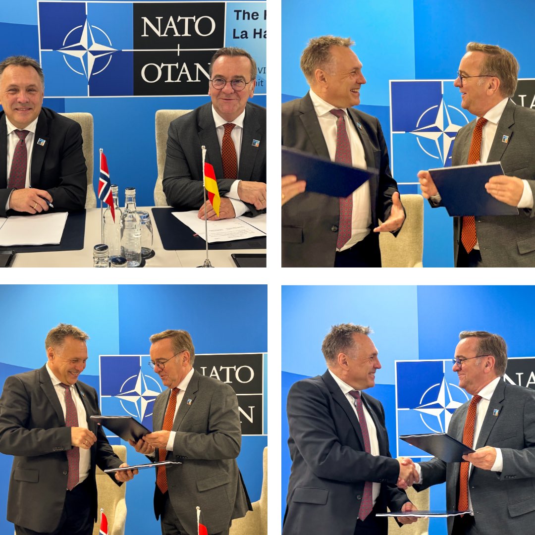 🤝Signed, sealed…and to be delivered: Joint Strike Missile agreement between Norway and Germany signed in The Hague 🇩🇪

The German government plans to procure Joint Strike Missiles (JSM) from Norway, in a deal valued at approximately NOK 6.5 billion.

During the <a href="/NATO/">NATO</a> summit in