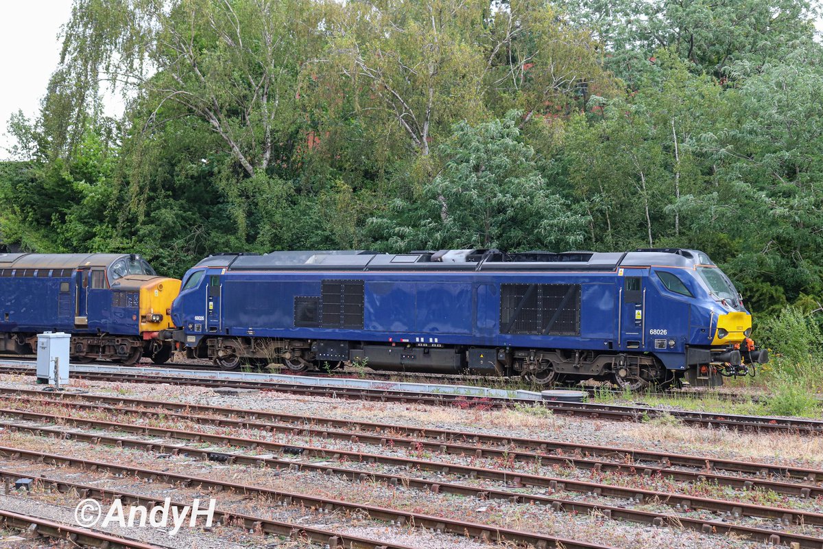 holtona72's tweet photo. 4/4.. And finally, providing the power for the #MidweekMashUp, 68026 doing the shunting yesterday morning at Leicester. The big 😻 sounded fantastic under Swain Street bridge as the bass notes of the engine echoed under there. 37069 is the loco coupled next to the #Cat. 24/6/25 https://t.co/w45wDR6RTc
