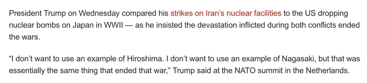 EIDGeek's tweet image. Far be it from me to suggest that this is a good day to learn the word "paralipsis."
NY Post headline: Trump compares Iran strikes to bombings of Hiroshima and Nagasaki
nypost.com/2025/06/25/us-…