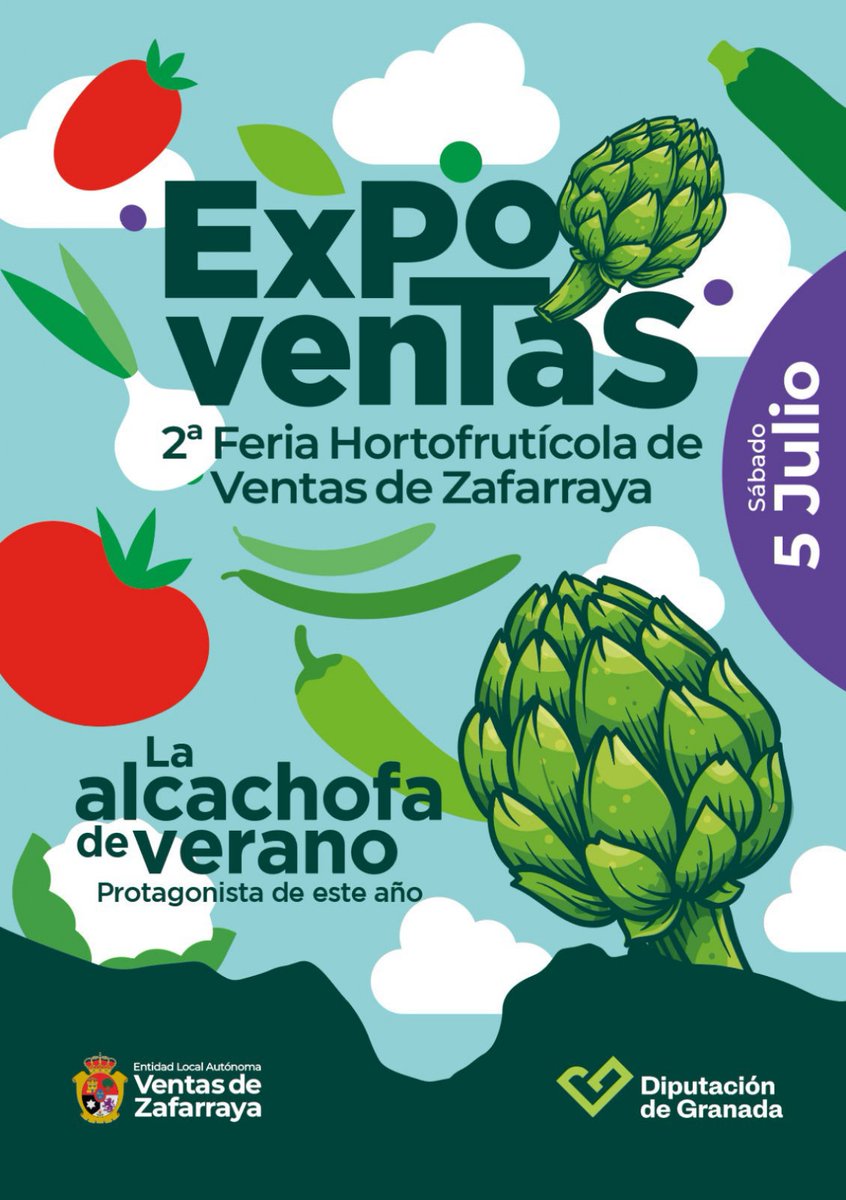 alcachofa_es's tweet photo. ✍️ Agenda / El sábado 5 de julio tendrá lugar #ExpoVentas la segunda edición de la Feria Hortofrutícola de #Zafarraya. 
💚 La #alcachofa de #verano será la protagonista de este año. 
¿Sabías que en esta zona de #Granada es el único sitio del país donde hay alcachofas ahora? https://t.co/Wokuif0qIR