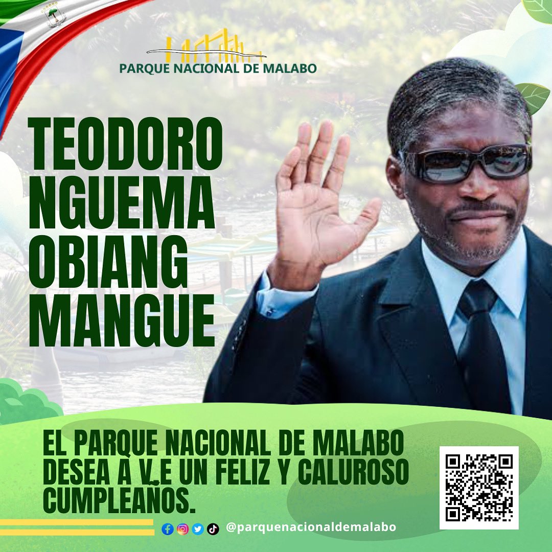 Desde nuestro rincón de Cultura, Arte, Ciencia y Vida, deseamos un felíz cumpleaños a S.E TEODORO NGUEMA OBIANG MANGUE Vicepresidente de la República de Guinea Ecuatorial. 

#ParqueMalabo #ParqueNacionaldeMalabo #25dejunio #nguemaobiangmangue #teodoronguemaobiangmangue