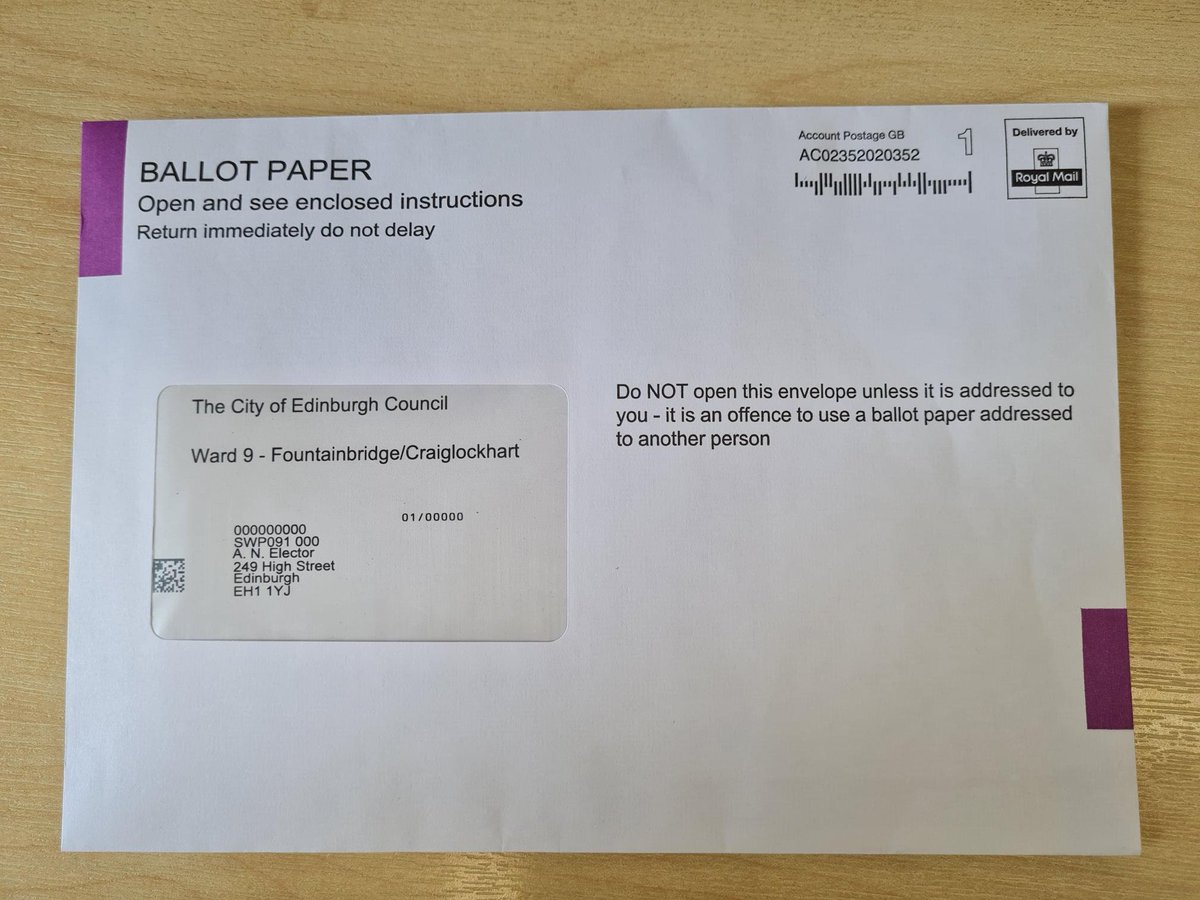 If you're a resident in the Fountainbridge/Craiglockhart ward and have chosen to vote by post, please return your ballot paper as soon as possible.

These can be returned to any polling station tomorrow (June 26) or to the City Chambers or Waverley Court in the city centre.
