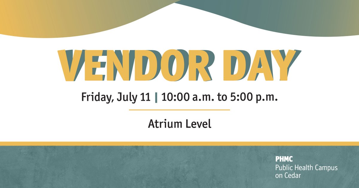 The PHMC Public Health Campus on Cedar is hosting Vendor Day on Friday, 7/11 from 10 a.m. to 5 p.m.! Stop by 501 S. 54th St. where local businesses will sell apparel, jewelry, toys &amp; more. For information about the PHMC Public Health Campus on Cedar, visit phmc.org/site/programs/…