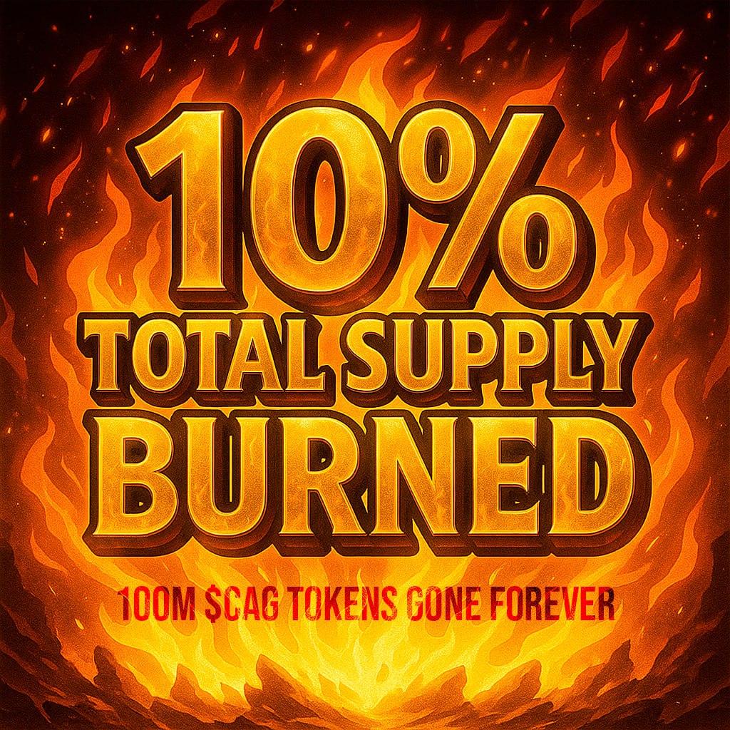 🔥 100M $CAG burned 🔥

10% of total supply 🌖
6 months of constant burns ⏳
And we keep going 🚀
Fragment by fragment 🧩 Fire by fire 🔥
<a href="/thetickeriscag/">Cute Asian Girl $CAG</a> 

C A G I S T H E T I C K E R