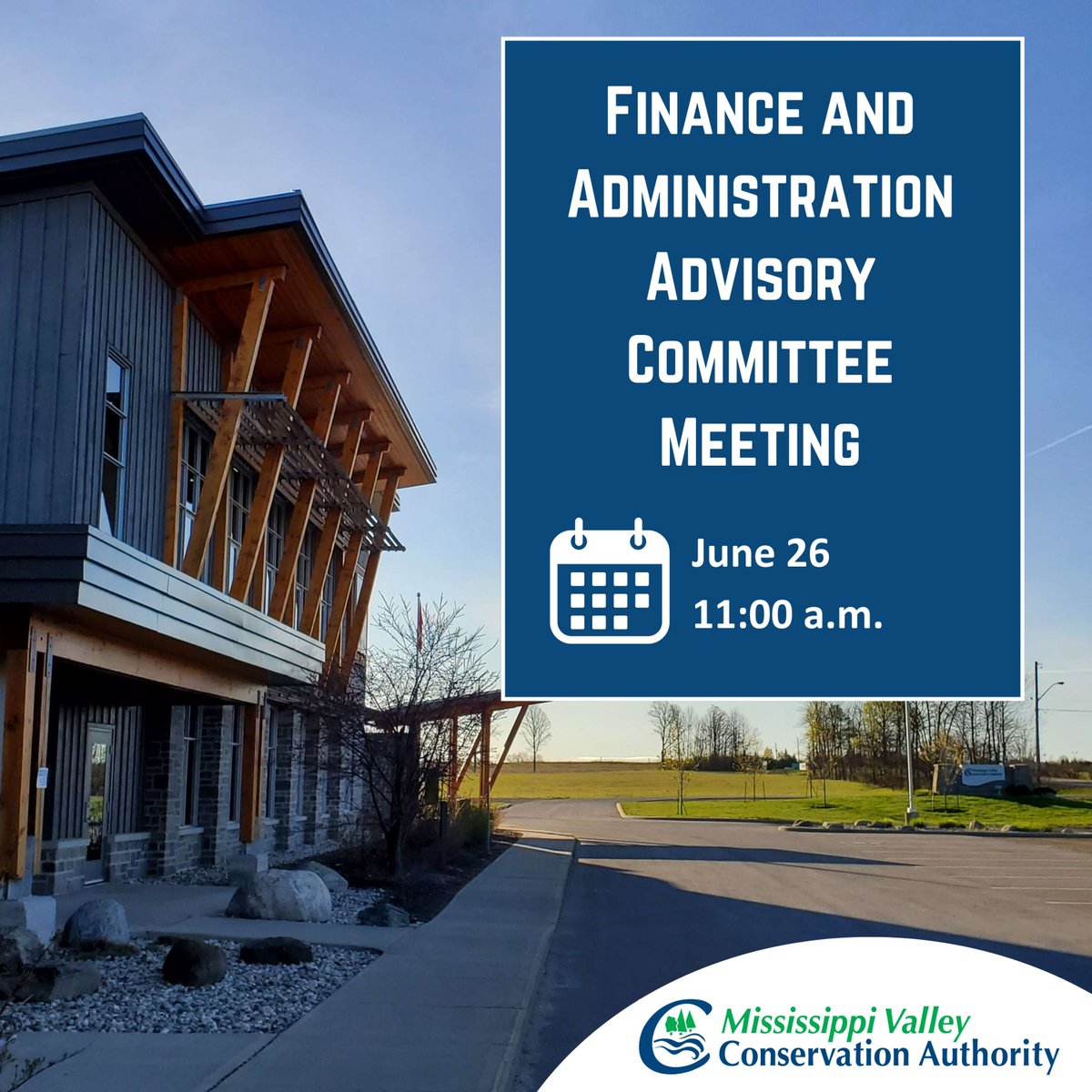 MVCA's Finance and Administration Advisory Committee will meet tomorrow, June 26th, 2025 at 11:00 a.m. Visit mvc.on.ca for more information and to review the agenda prior to the meeting.